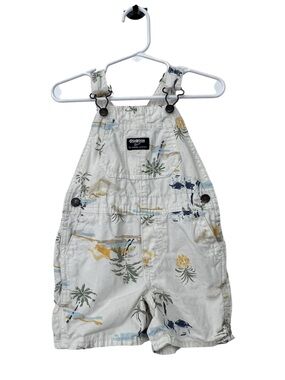 OshKosh B'gosh Cream Tropical Print Toddler 100% Cotton Overalls Size 18 Months